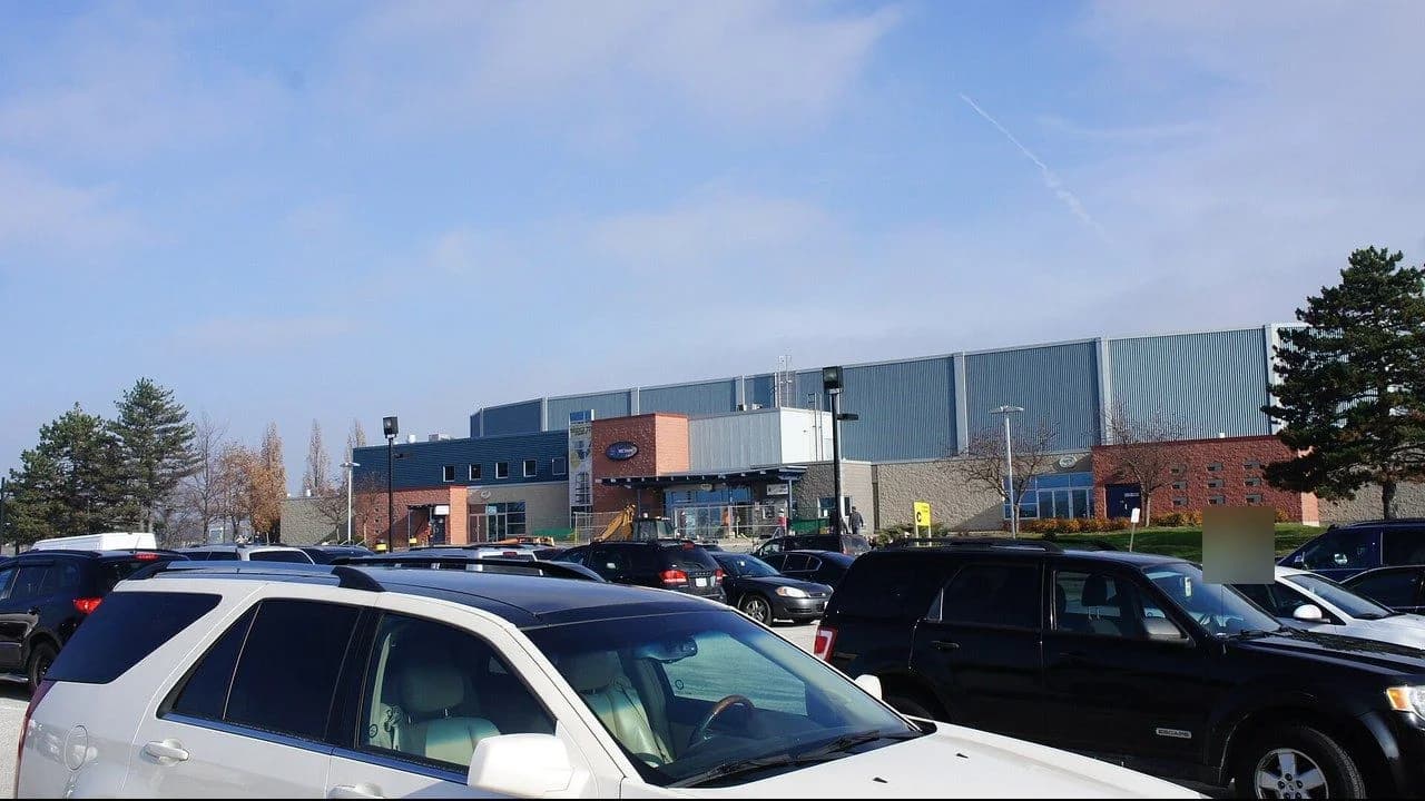 Exterior of the Sarnia Sports and Entertainment Centre arena in Sarnia, Ontario; no identifiable people